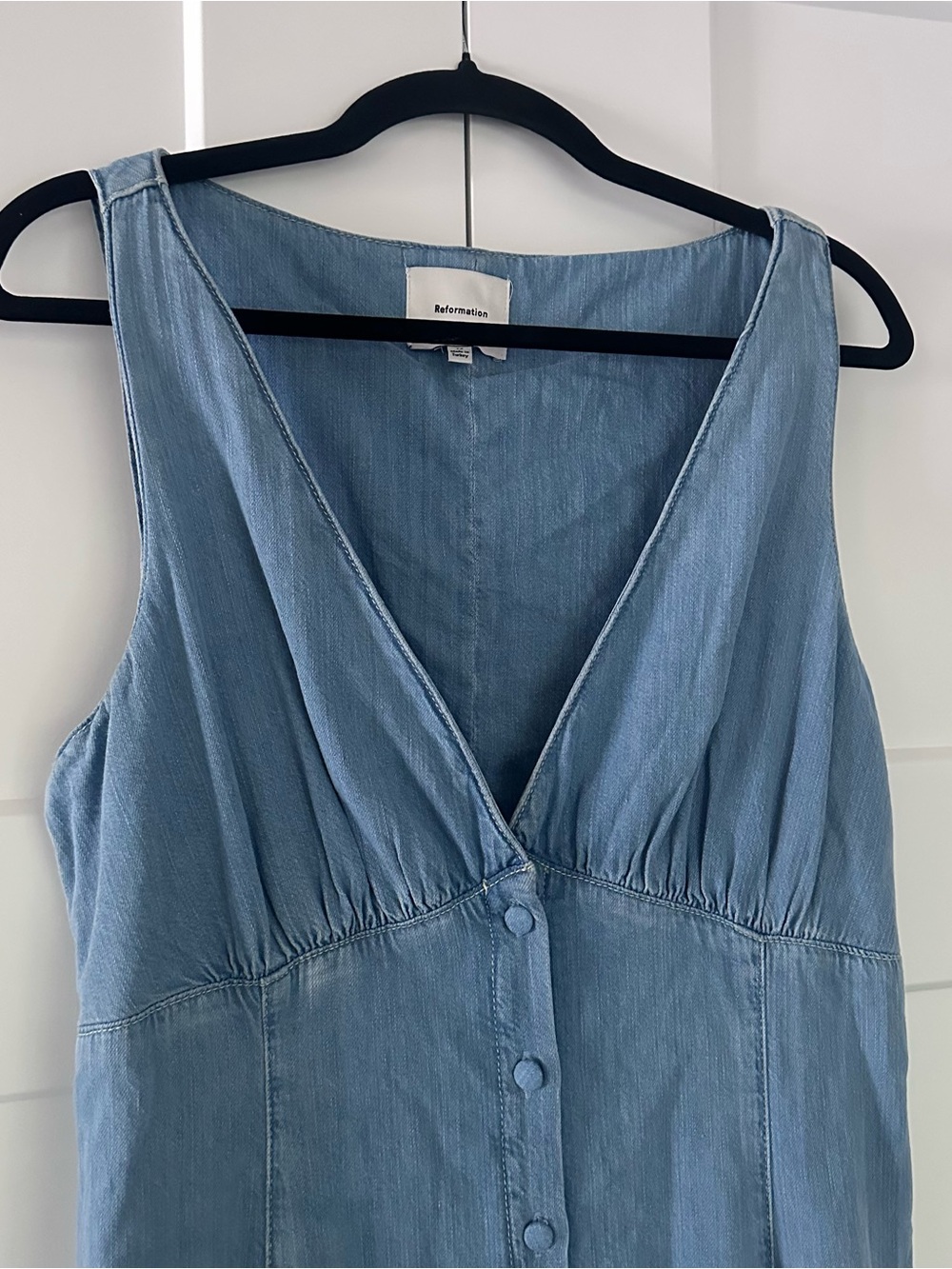 Reformation Light Blue Denim V-Neck Button-Front Midi Dress - Picture 5 of 9